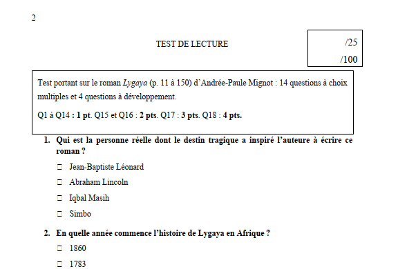 Test de lecture et corrigé. Lygaya. Andrée-Paule Mignot – Image 4