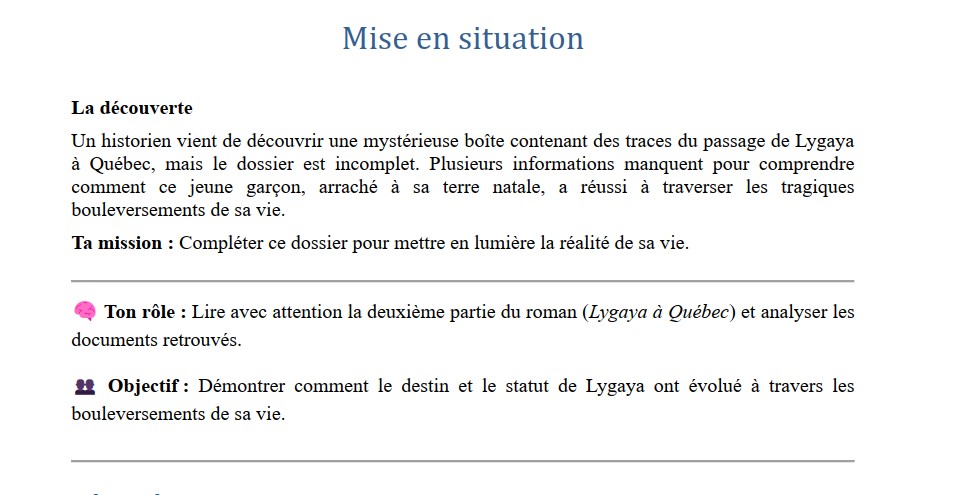 Les archives de Lygaya. Carnet de lecture et son corrigé – Image 2