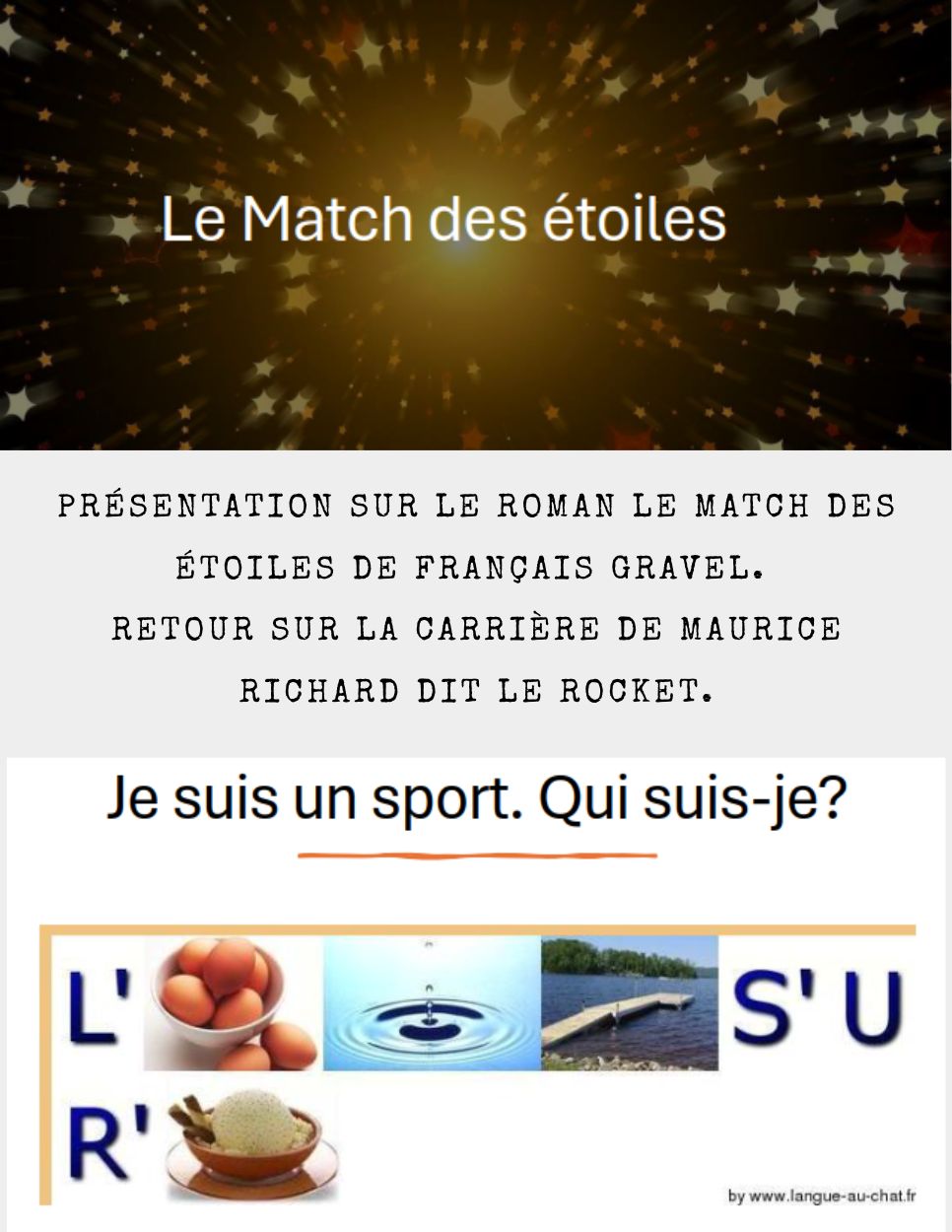 Maurice Richard et le hockey. Présentation Le Match des Étoiles