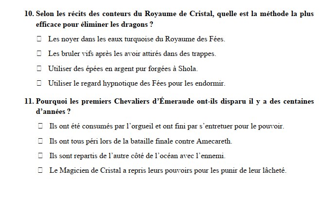 Test de lecture et son corrigé. Les Chevaliers d'Émeraude – Image 4